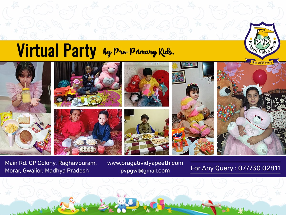 Our lovely students of Pragati Vidya Peeth (Pre-Primary classes), participated in Virtual Partyâœ¨.  Such activities boost the happiness quotient of our children and keep them motivated to learn through virtual classes.